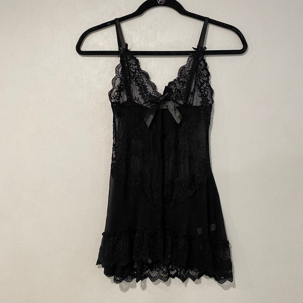 Frederick’s of Hollywood Black Lace Babydoll Lingerie Slip Dress Size S